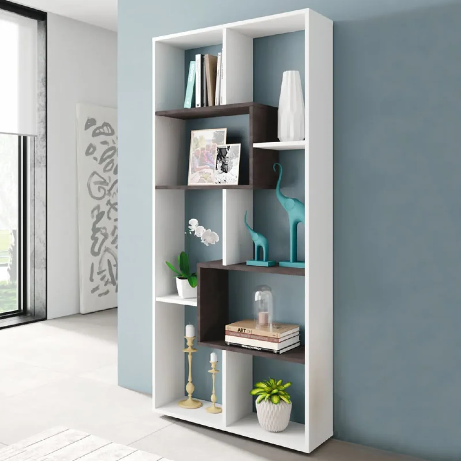 Garnero Arredamenti Librerie Ufficio|Librerie-Libreria 80x180h cm multiposizione moderna bianco opaco ossido Texas