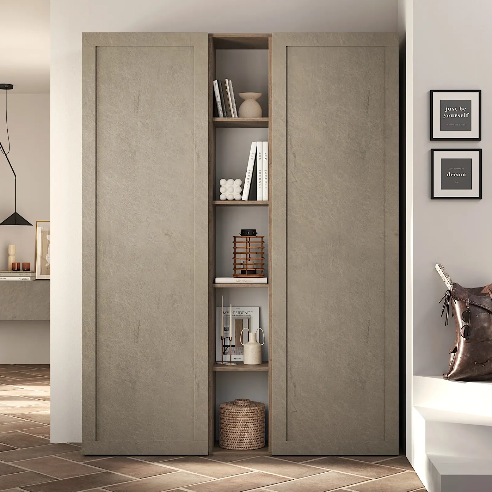 Garnero Arredamenti Librerie|Librerie-Libreria 136x186h cm tortora rovere scuro Sunset 107