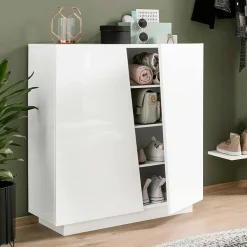 Garnero Arredamenti Credenze Moderne|Madie Moderne-Madia 2 ante 81x86h cm moderna bainco lucido Candia Gihome® Bianco Lucido