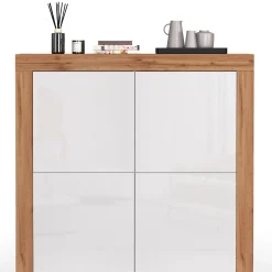 Garnero Arredamenti Credenza Alta|Credenze Moderne-Madia alta moderna 140x130h cm bianco lucido rovere Block Bianco Lucido - Rovere