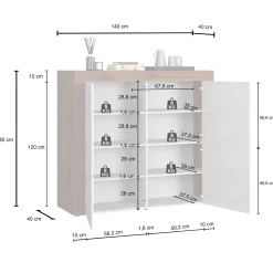 Garnero Arredamenti Credenza Alta|Credenze Moderne-Madia alta moderna 140x130h cm bianco lucido rovere Block Bianco Lucido - Rovere