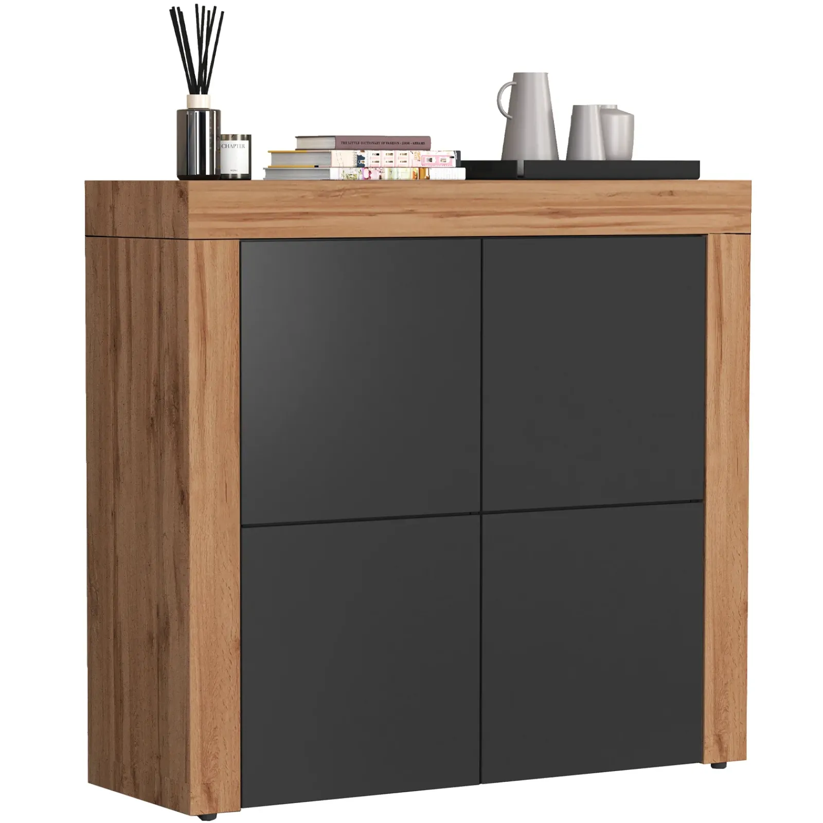 Garnero Arredamenti Credenza Alta|Credenze Moderne-Madia alta moderna 140x130h cm antracite rovere Block Antracite - Rovere