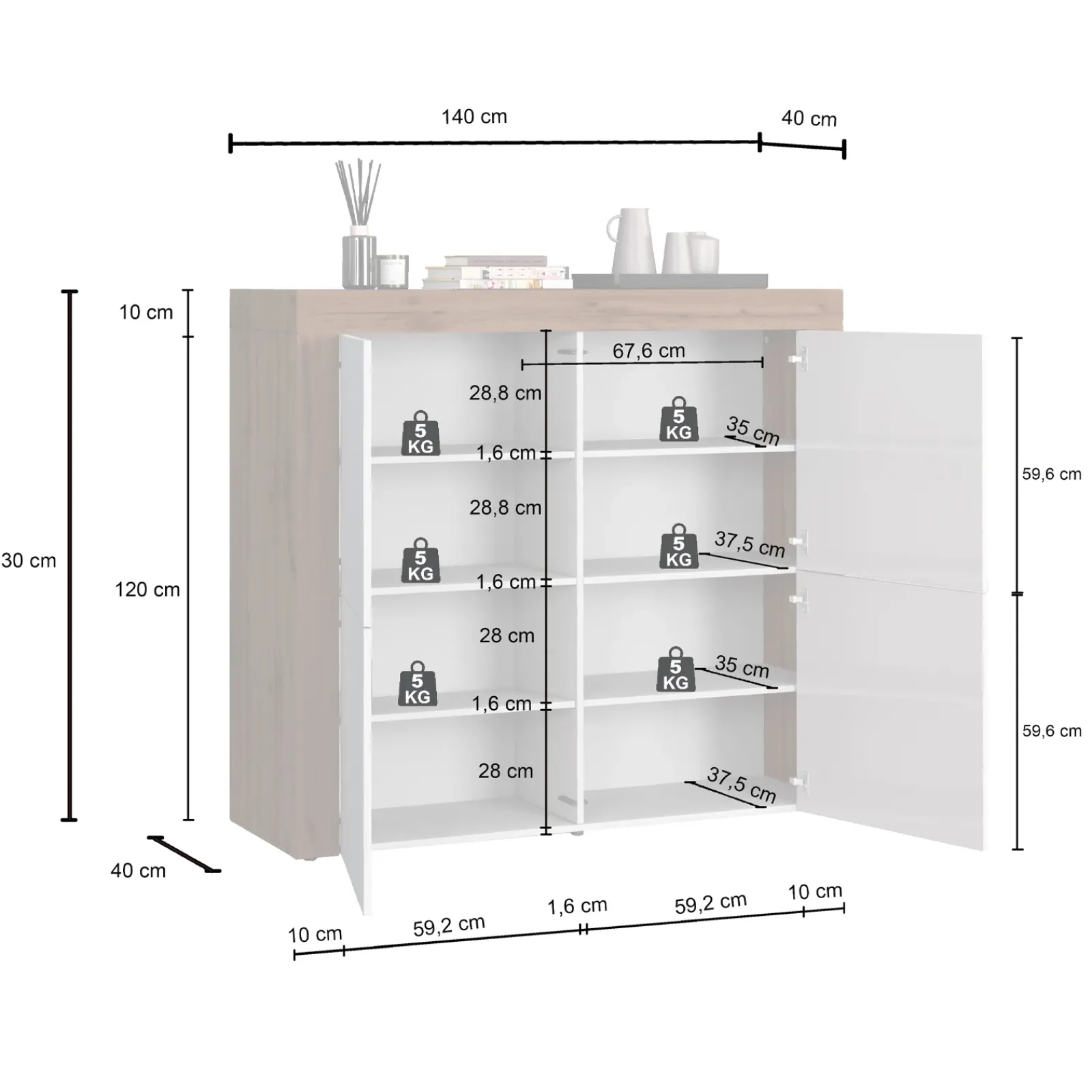Garnero Arredamenti Credenza Alta|Credenze Moderne-Madia alta moderna 140x130h cm antracite rovere Block Antracite - Rovere