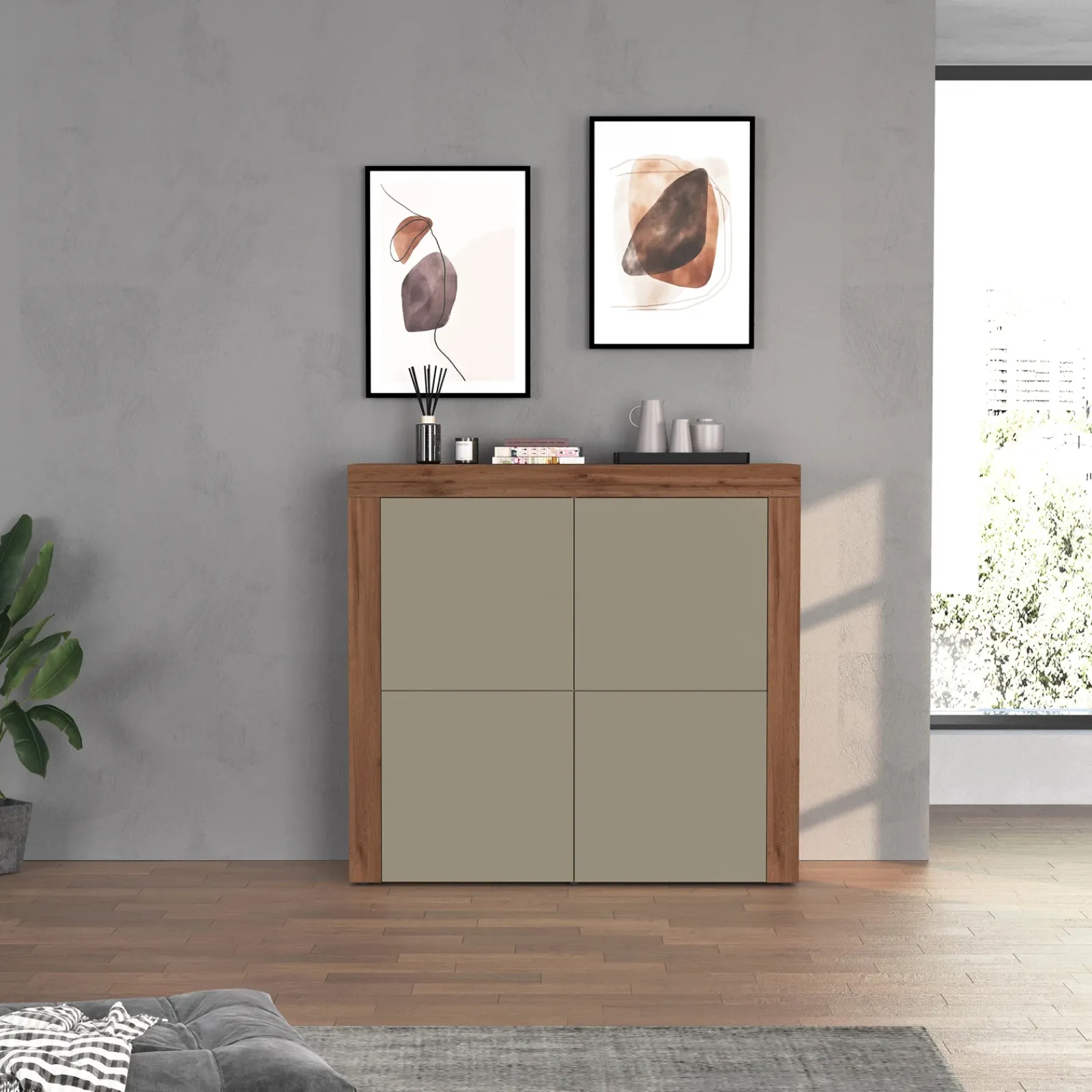 Garnero Arredamenti Credenza Alta|Credenze Moderne-Madia alta moderna 140x130h cm tortora rovere Block Tortora - Rovere