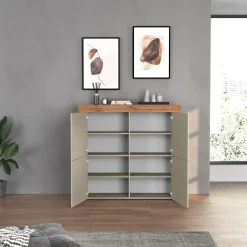 Garnero Arredamenti Credenza Alta|Credenze Moderne-Madia alta moderna 140x130h cm tortora rovere Block Tortora - Rovere