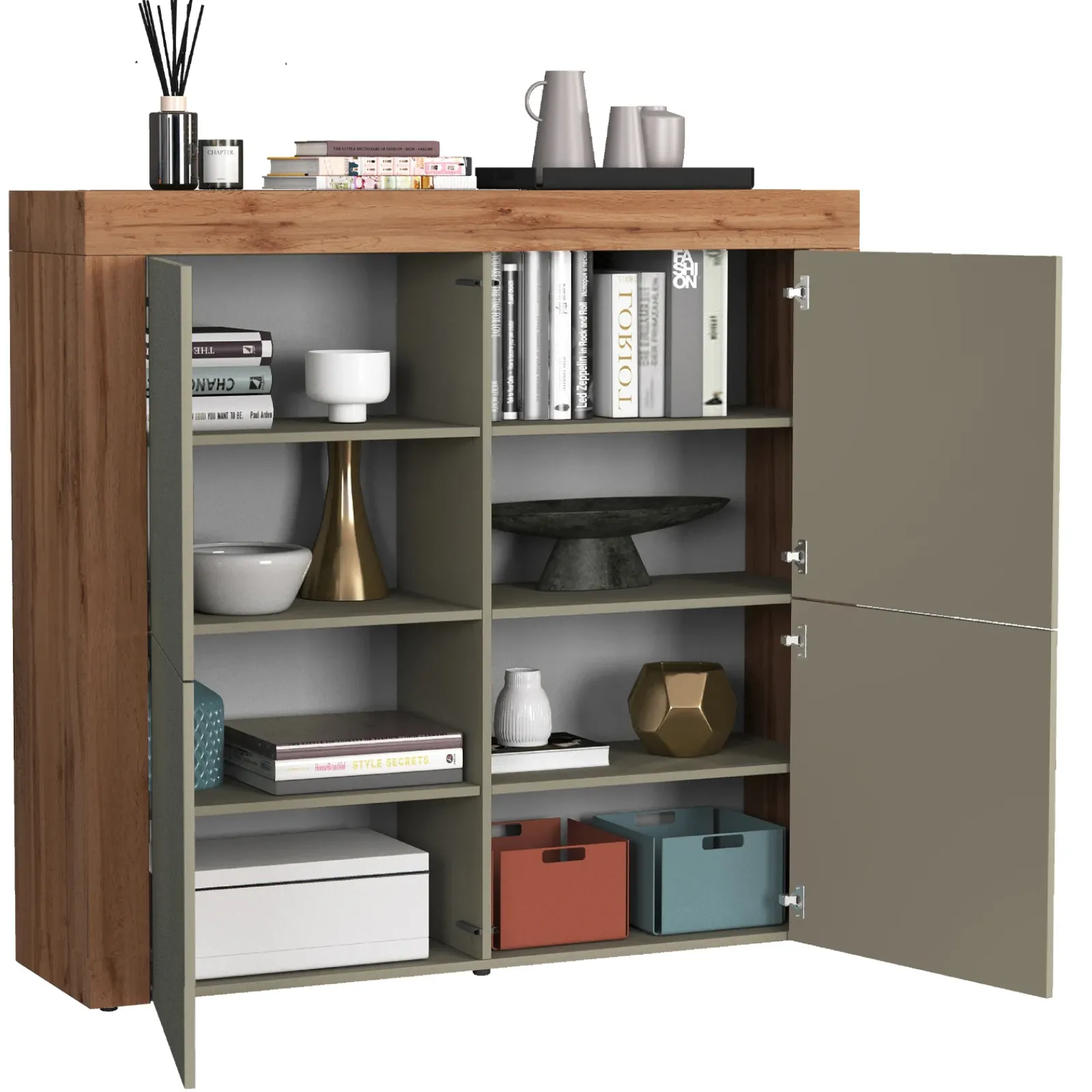 Garnero Arredamenti Credenza Alta|Credenze Moderne-Madia alta moderna 140x130h cm tortora rovere Block Tortora - Rovere