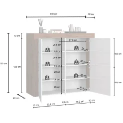 Garnero Arredamenti Credenza Alta|Credenze Moderne-Madia alta moderna 140x130h cm tortora rovere Block Tortora - Rovere