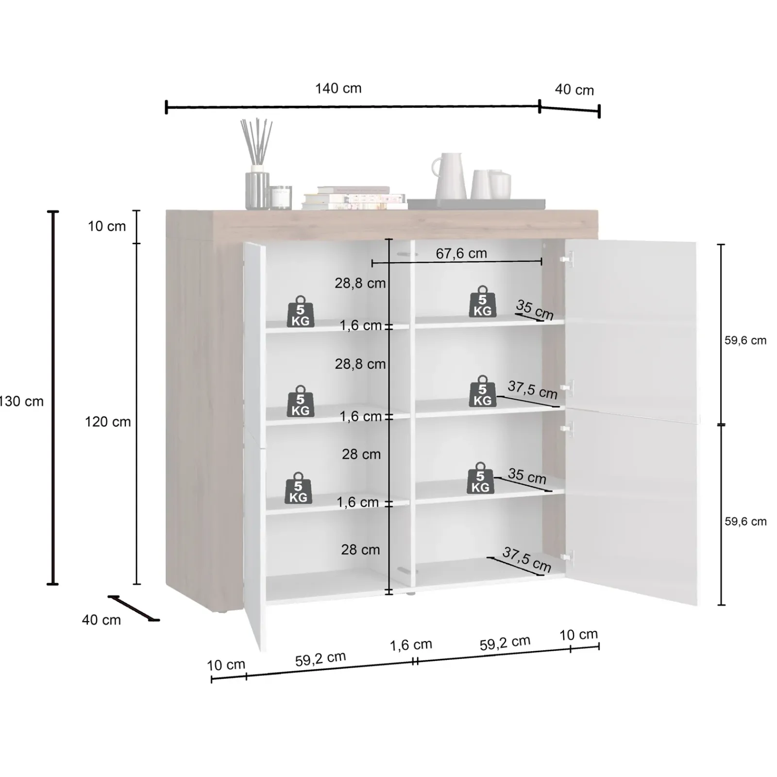 Garnero Arredamenti Credenza Alta|Credenze Moderne-Madia alta moderna 140x130h cm tortora rovere Block Tortora - Rovere
