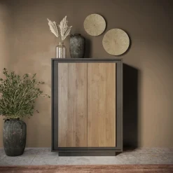 Garnero Arredamenti Credenza Alta|Credenze Moderne-Madia alta 106x171h cm 2 ante antracite rovere scuro Deluxe Rovere Rustico - Antracite