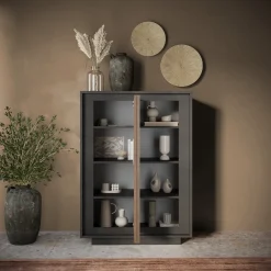 Garnero Arredamenti Credenza Alta|Credenze Moderne-Madia alta 106x171h cm 2 ante antracite rovere scuro Deluxe Rovere Rustico - Antracite