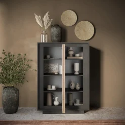 Garnero Arredamenti Credenza Alta|Credenze Moderne-Madia alta 106x171h cm 2 ante antracite rovere chiaro Deluxe Rovere - Antracite