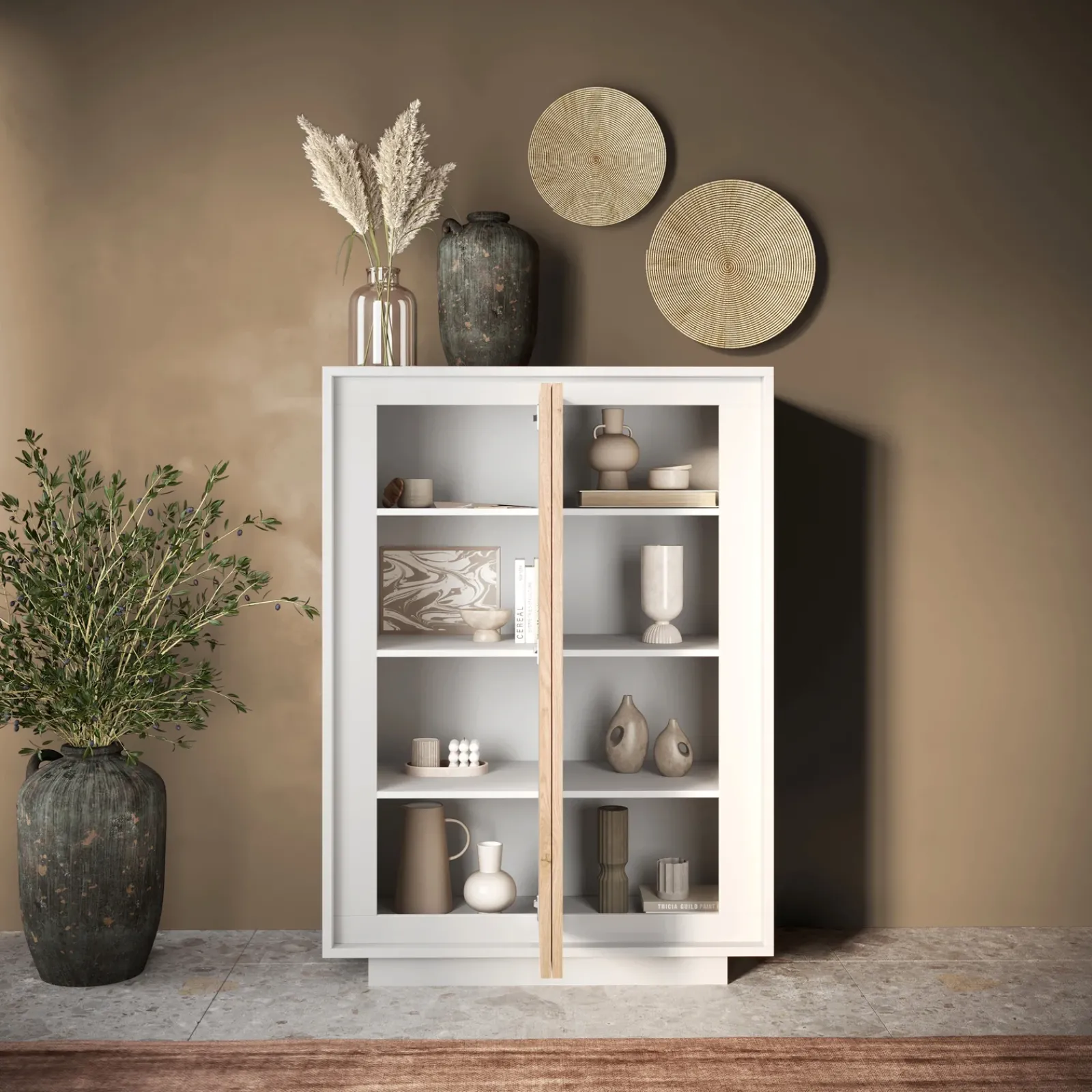 Garnero Arredamenti Credenza Alta|Credenze Moderne-Madia alta 106x171h cm 2 ante bianco opaco rovere chiaro Deluxe Rovere - Bianco opaco