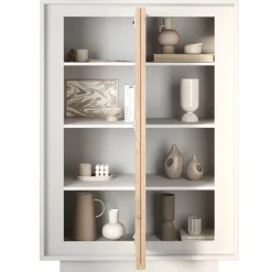 Garnero Arredamenti Credenza Alta|Credenze Moderne-Madia alta 106x171h cm 2 ante bianco opaco rovere chiaro Deluxe Rovere - Bianco opaco