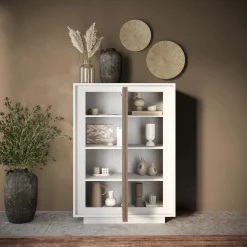 Garnero Arredamenti Credenza Alta|Credenze Moderne-Madia alta 106x171h cm 2 ante bianco opaco rovere scuro Deluxe Rovere Rustico - Bianco opaco