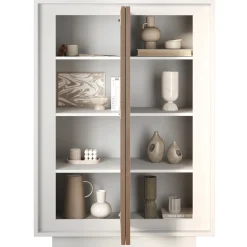 Garnero Arredamenti Credenza Alta|Credenze Moderne-Madia alta 106x171h cm 2 ante bianco opaco rovere scuro Deluxe Rovere Rustico - Bianco opaco