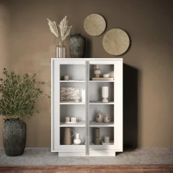 Garnero Arredamenti Credenza Alta|Credenze Moderne-Madia alta 106x171h cm 2 ante bianco opaco grigio cemento Deluxe Bianco Opaco - Cemento