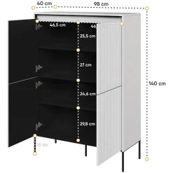 Garnero Arredamenti Credenza Alta-Madia alta 98x140h cm 4 ante con led cannettato nero Camelia Bianco Opaco