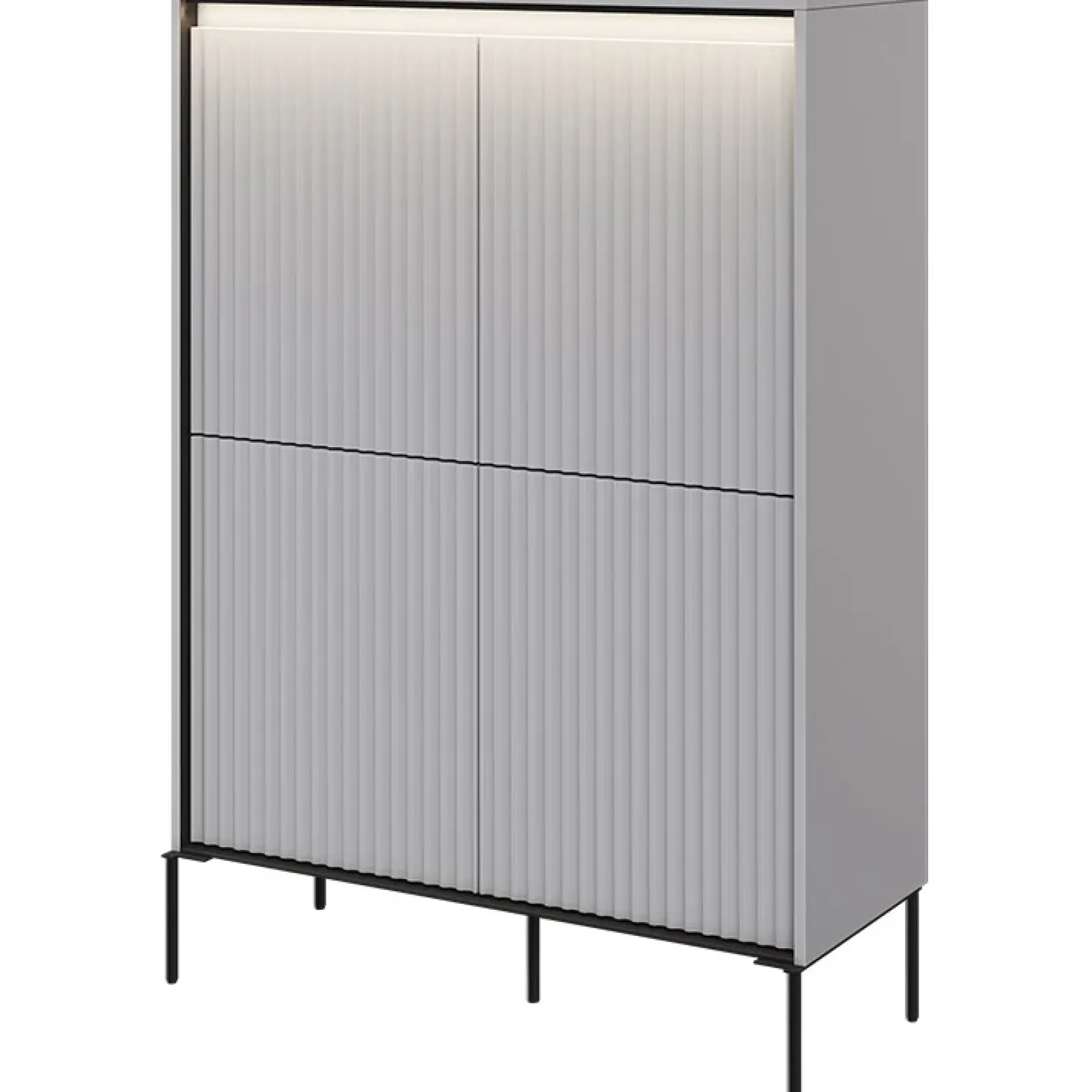 Garnero Arredamenti Credenza Alta-Madia alta 98x140h cm 4 ante con led cannettato nero Camelia Grigio