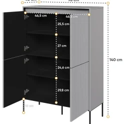 Garnero Arredamenti Credenza Alta-Madia alta 98x140h cm 4 ante con led cannettato nero Camelia Grigio