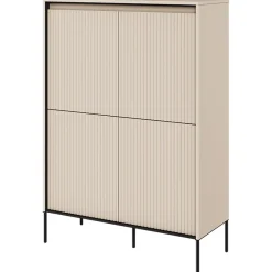 Garnero Arredamenti Credenza Alta-Madia alta 98x140h cm 4 ante con led cannettato nero Camelia Beige