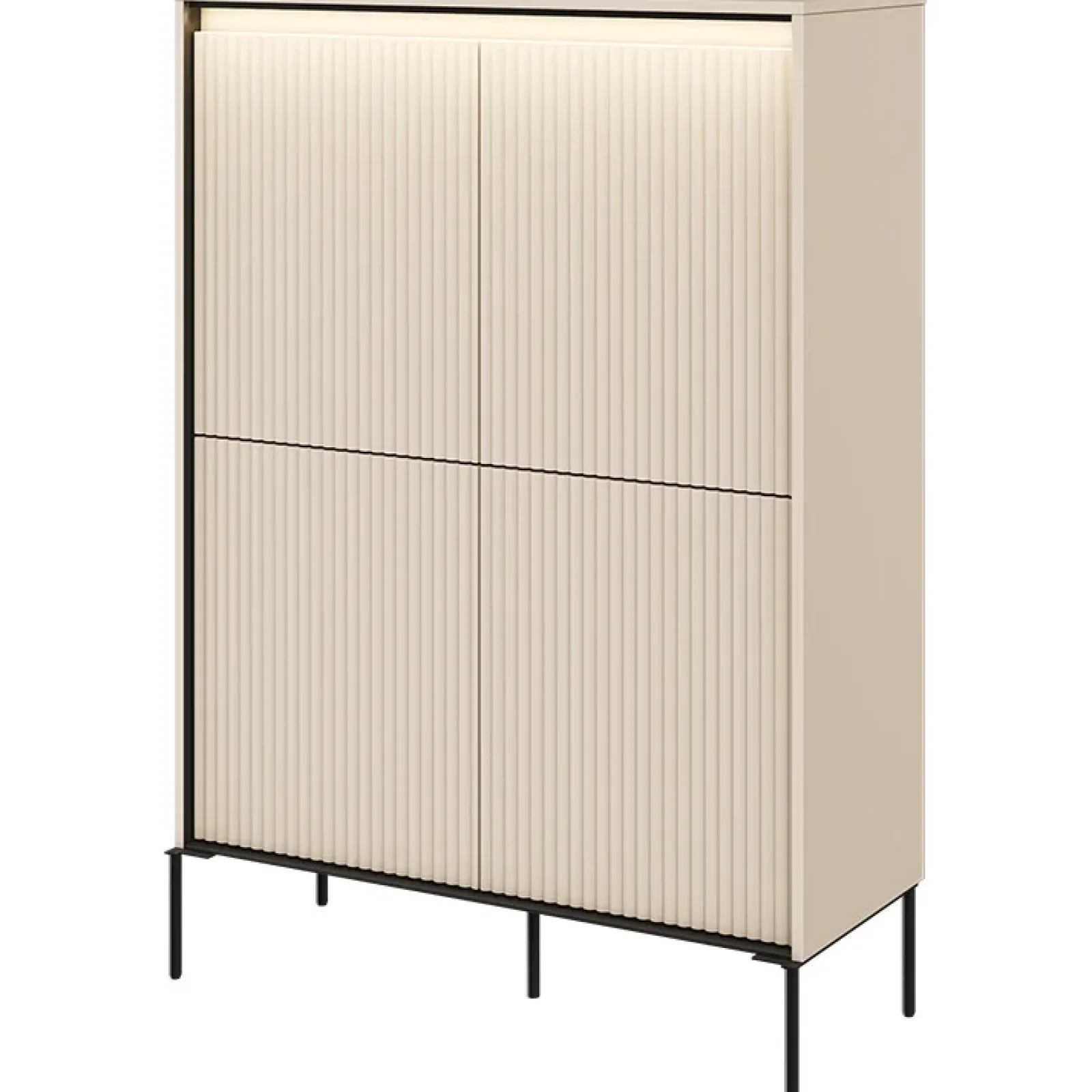 Garnero Arredamenti Credenza Alta-Madia alta 98x140h cm 4 ante con led cannettato nero Camelia Beige