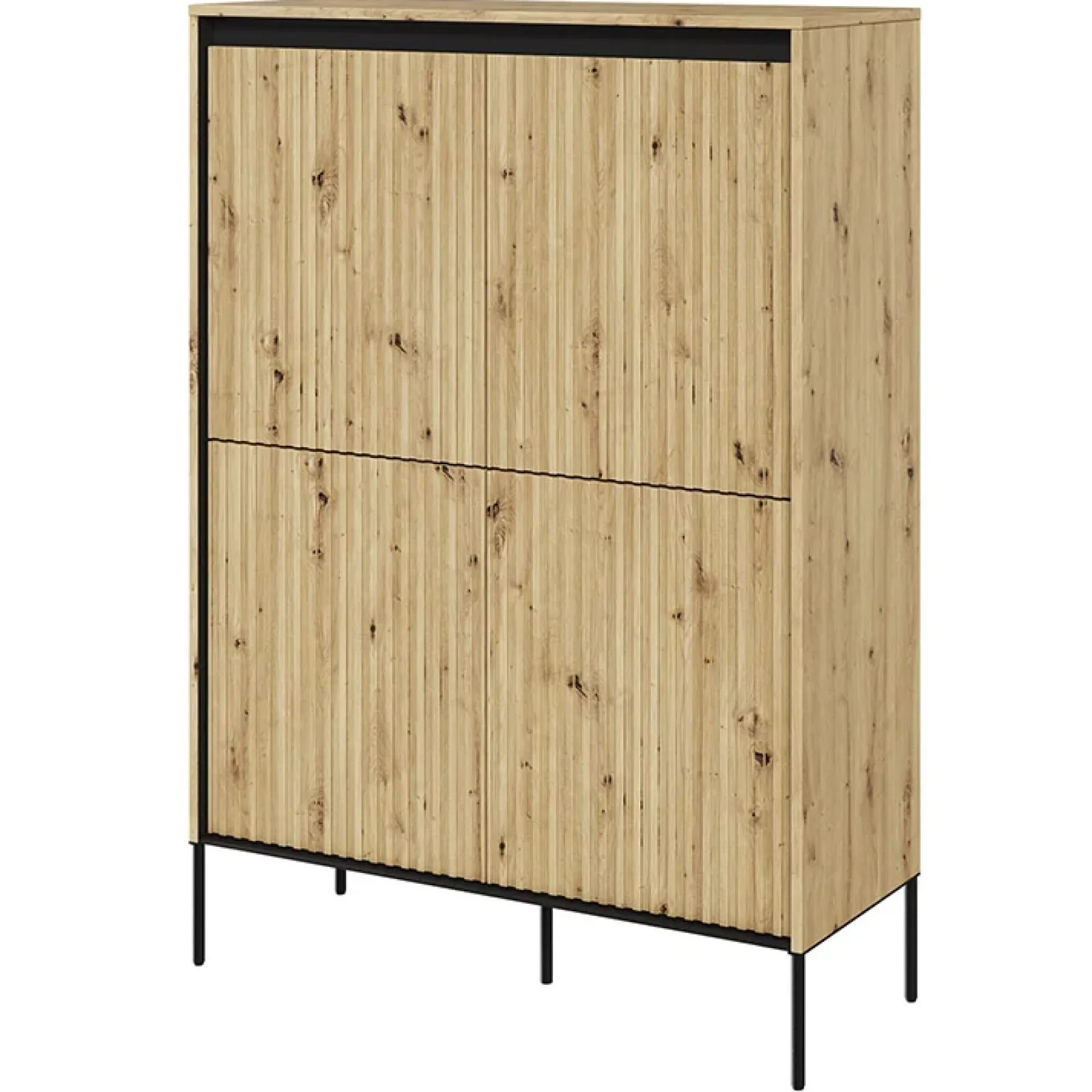 Garnero Arredamenti Credenza Alta-Madia alta 98x140h cm 4 ante con led cannettato nero Camelia Rovere Rustico