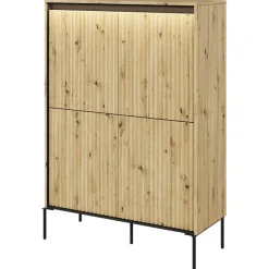 Garnero Arredamenti Credenza Alta-Madia alta 98x140h cm 4 ante con led cannettato nero Camelia Rovere Rustico