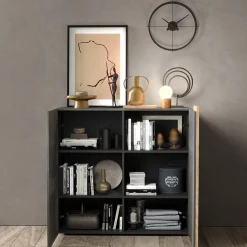 Garnero Arredamenti Credenza Alta|Madie Moderne-Madia alta 121x113h cm 2 ante moderna titanio rovere Universal Antracite - Rovere