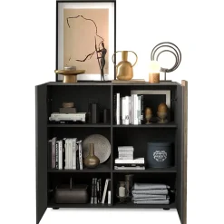 Garnero Arredamenti Credenza Alta|Madie Moderne-Madia alta 121x113h cm 2 ante moderna titanio rovere Universal Antracite - Rovere