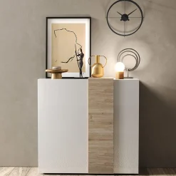 Garnero Arredamenti Credenza Alta|Madie Moderne-Madia alta 121x113h cm 2 ante moderna  bianco lucido rovere Universal Bianco Lucido - Rovere