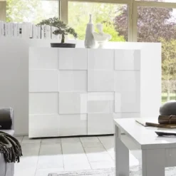 Garnero Arredamenti Credenza Alta|Credenze Moderne-Madia alta 121x111h cm 2 ante moderna Obsession Bianco Lucido