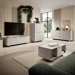 Garnero Arredamenti Credenza Alta|Credenze Moderne-Madia alta 100x145h cm 4 ante soggiorno grigio Stone