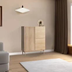 Garnero Arredamenti Credenze Moderne|Madie Moderne-Madia alta 106x130h cm design moderno cannettato rovere Colby