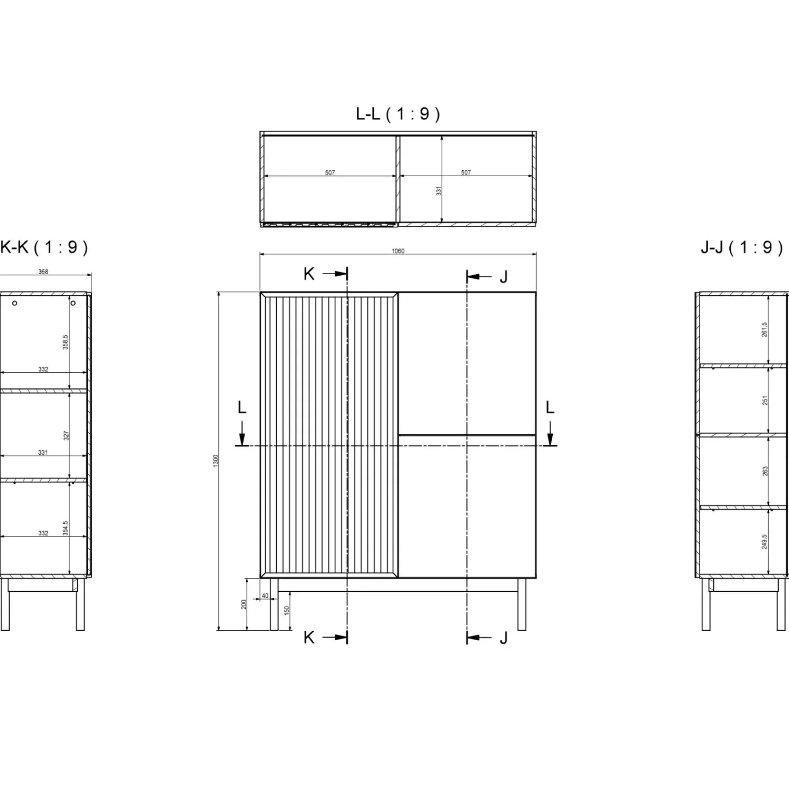 Garnero Arredamenti Credenze Moderne|Madie Moderne-Madia alta 106x130h cm design moderno cannettato rovere Colby