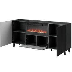 Garnero Arredamenti Camino Elettrico|Credenze Moderne-Madia con camino 181x83h cm moderno cannettato Essence Antracite