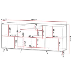 Garnero Arredamenti Camino Elettrico|Credenze Moderne-Madia con camino 181x83h cm moderno cannettato Essence Antracite