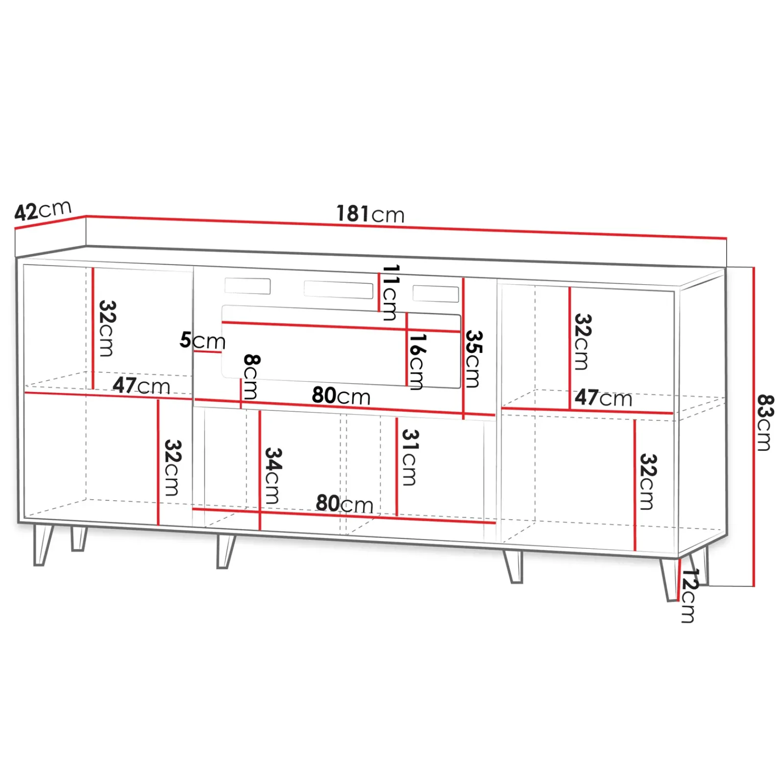 Garnero Arredamenti Camino Elettrico|Credenze Moderne-Madia con camino 181x83h cm moderno cannettato Essence Antracite