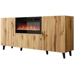 Garnero Arredamenti Camino Elettrico|Credenze Moderne-Madia con camino 181x83h cm moderno cannettato Essence Quercia