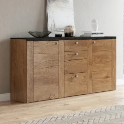 Garnero Arredamenti Credenze Moderne|Madie Moderne-Madia con cassetti 176x85h cm 2 ante quercia rovere grigio Paloma 2 Rovere - Antracite