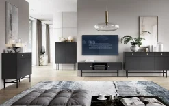 Garnero Arredamenti Credenze Moderne|Madie Moderne-Madia moderna 155x90h cm 3 ante 3 cassetti nero Eterna Nero Opaco