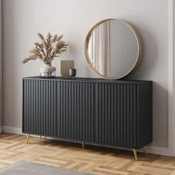 Garnero Arredamenti Credenze Moderne|Madie Moderne-Madia moderna 154x78h cm 3 ante nero cannettato Celestia Nero Opaco