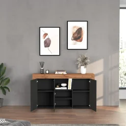 Garnero Arredamenti Credenze Moderne|Madie Moderne-Madia moderna 155x85h cm antracite rovere Block Antracite - Rovere