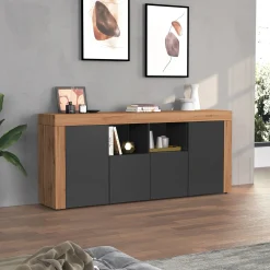 Garnero Arredamenti Credenze Moderne|Madie Moderne-Madia moderna 200x85h cm antracite rovere Block Antracite - Rovere