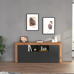 Garnero Arredamenti Credenze Moderne|Madie Moderne-Madia moderna 200x85h cm antracite rovere Block Antracite - Rovere