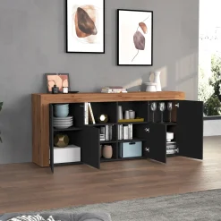 Garnero Arredamenti Credenze Moderne|Madie Moderne-Madia moderna 200x85h cm antracite rovere Block Antracite - Rovere