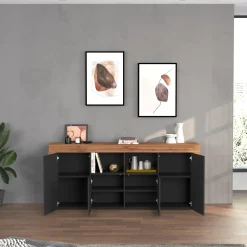 Garnero Arredamenti Credenze Moderne|Madie Moderne-Madia moderna 200x85h cm antracite rovere Block Antracite - Rovere