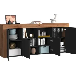 Garnero Arredamenti Credenze Moderne|Madie Moderne-Madia moderna 200x85h cm antracite rovere Block Antracite - Rovere