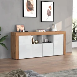 Garnero Arredamenti Credenze Moderne|Madie Moderne-Madia moderna 200x85h cm bianco lucido rovere Block Bianco Lucido - Rovere