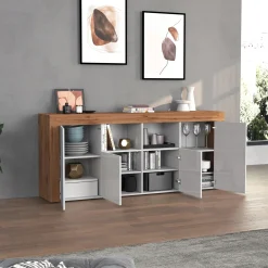 Garnero Arredamenti Credenze Moderne|Madie Moderne-Madia moderna 200x85h cm bianco lucido rovere Block Bianco Lucido - Rovere