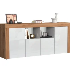 Garnero Arredamenti Credenze Moderne|Madie Moderne-Madia moderna 200x85h cm bianco lucido rovere Block Bianco Lucido - Rovere